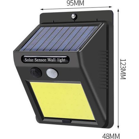 Lampe murale solaire étanche à capteur pour l'extérieur Lampe de jardin intelligente pour balcon-48COB, 3 modes, 0.55W, 3.7V, 9512348mm, 1pc (1/4)