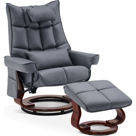 M MCombo Relaxsessel mit Hocker 9076, Drehbare Fernsehsessel mit Liegefunktion, Moderner TV-Sessel Stuhl für Wohnzimmer, mit Kissen & Seitentasche, Mikrofaser in Lederoptik, Blaugrau, 140 x 92 x 111cm (1/4)