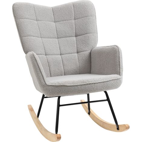 Sillón mecedora de terciopelo gris claro 71 x 98 x 101 cm, carga máxima 120 kg, HOMVRA (1/5)