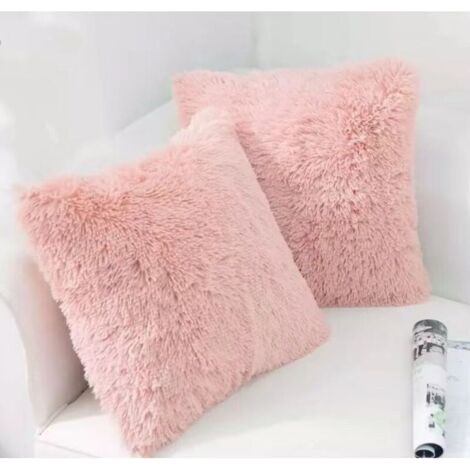 Set of 2 Faux Fur Cushion Covers, Fluffy and Soft, Fluffy, 45x45cm, Pink, for Living Room, Sofa. (1/3)
