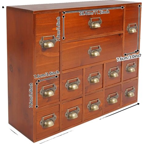 Organizador de almacenamiento, diseño de 14 cajones, estilo vintage, color marrón antiguo. (1/2)