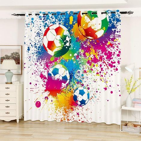 Football Thème Lot de 2 Rideaux Occultants, Football Rideau Thermique Isolant Anti Froid, 140x220, Rideau Occultant avec Œillets Rideau Fenetre - 140L X 220H cm (2 Panneaux) (1/5)