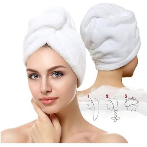 Asciugamano - Set di 2 - 100 % cotone - Turbante con bottone - Bianco (1/2)