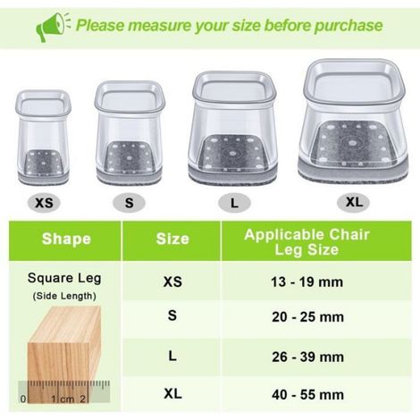 Protection Pied Chaise - Silicone Transparent - Pour Sol Bois et Carrelage - Taille S 20 à 25 mm - Lot de 32 (1/4)
