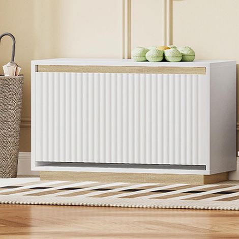 Banc à chaussures blanc en aggloméré – Tiroir basculant pour 12 paires – Étagères amovibles réglables – Design minimaliste moderne (1/5)