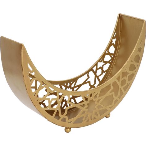 Plateau de Ramadan en forme de lune, grande capacité (30 x 21 x 8 cm), plateau de service décoratif en fer pour les fêtes musulmanes de l'Aïd. (1/5)