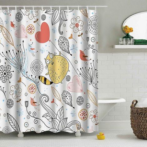 Rideau de douche 180x180 cm, style 1, lavable en machine, en polyester épais, résistant à la moisissure et imperméable. (1/2)