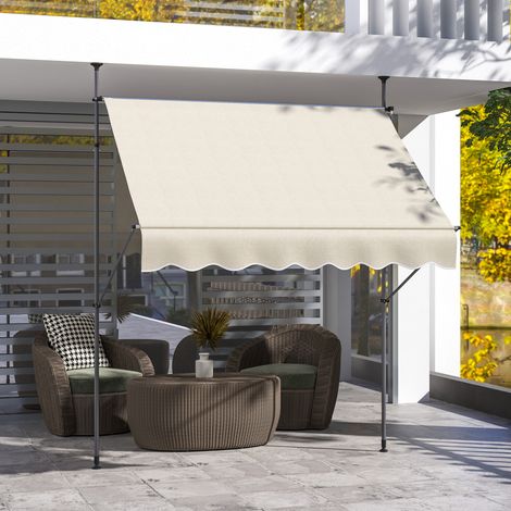 Store banne autoportant manuel rétractable 2L x 1.2l x 2.1-3H m inclinaison réglable métal alu polyester sable