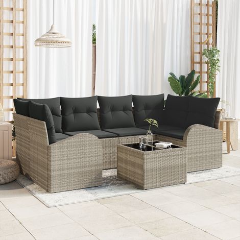 Garden Sofa Set 7 pcs Light grey Poly Rattan vidaXL (1/5)