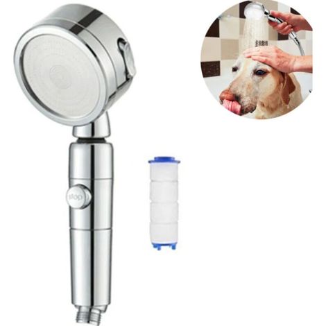 Cabezal de ducha de alta presión, cabezal de ducha de baño ajustable con 3 modos e interruptor de control de caudal, chorros ahorradores de agua con ángulo ajustable (258,5 cm). (1/3)