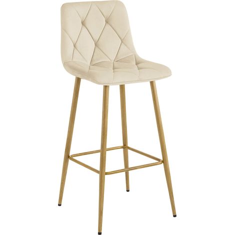 Sgabello alto NADO in velluto beige e gambe effetto rovere (1/5)
