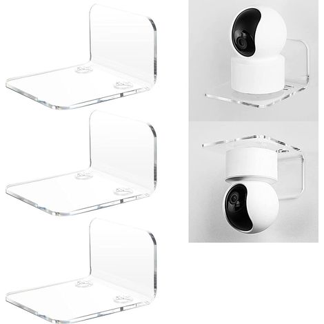 Supports Muraux Universels en Acrylique Transparent - Lot de 3 pour Caméra de Sécurité, Babyphone ou Enceinte - Fixation sans Perçage avec Ruban Fort - avec Guides de Câble (1/3)