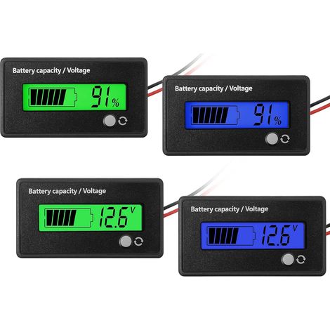 BRAVIX 4Pcs DC 12V 24V 36V 48V 72V Compteur Batterie avec Alarme, Indicateur de Tension Capacité Batterie Moniteurs Jauge Batterie Plomb-Acide et Indicateur Batterie Lithium-ION (Vert et Bleu)