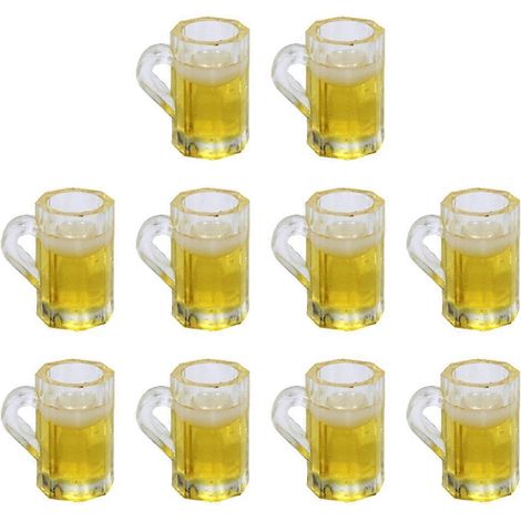 Lot de 10 mini chopes à bière décoratives pour maison miniature - Figurines de chopes à bière exquises-1.50X1.50X0.80CM-Yellow