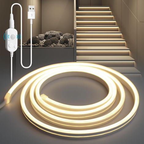 Ruban LED 5M Détecteur Mouvement Neutre Ruban LEDs 220V USB Bande LED Exterieur Gradation Continue Flexible PVC Bandeau LEDs Découpable avec Minuterie pour Escaliers, Chambre, Cuisine (1/5)