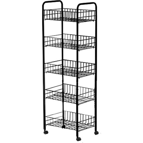 Chariot de rangement noir 5 étages avec roulettes, capacité de charge élevée, bande lumineuse, pour chambre et cuisine, 5 coussins inclus (1/5)