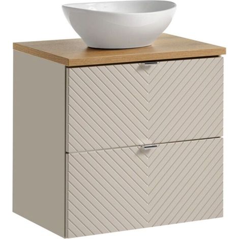 Set AOKI: mobile base con cassetti 60cm + piano lavabo in rovere + lavabo bianco rotondo da appoggio