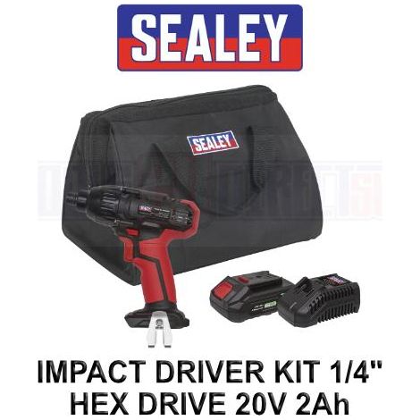 Sealey SV20 Series 1/4""Hex Drive Cordless Impact Driver 20V 2Ah CP20VIDKIT1