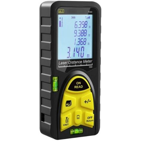 Sollbry Mesure laser 60 m, outil de mesure numérique à poignée portable avec niveaux à bulle, grand écran LCD rétroéclairé et étanche IP55 (Aucune pile incluse) (1/5)