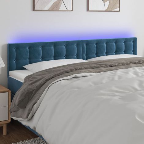 Tête de lit à LED pour lit double, Cadre de lit, Tableau décoratif de chevet Bleu foncé 180x5x78/88 cm Velours SDG84890 (1/5)