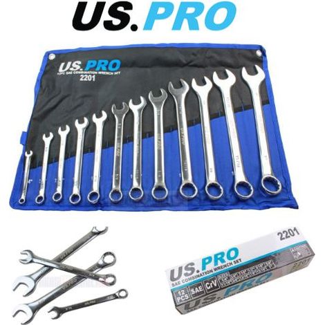 US PRO SPANNER SET 12PC COMBINATION IMPERIAL AF SAE Ring Open Ended Tool 2201 (1/5)