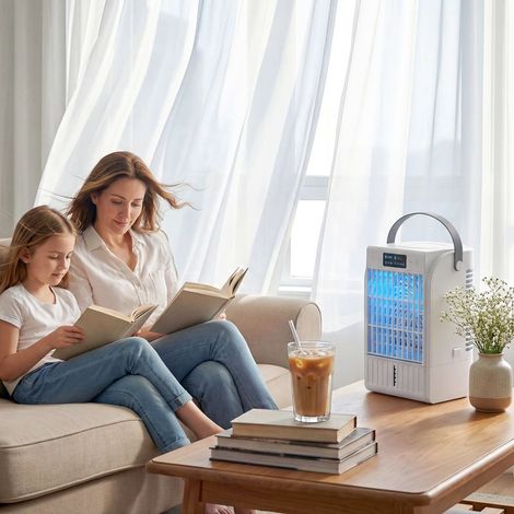 Mini aire acondicionado 4 en 1, 4 velocidades, 2 modos de nebulización, LED RGB de 7 colores, blanco - KZQ (1/5)