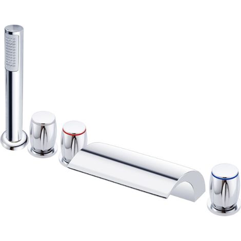 Robinet de baignoire style moderne cascade en Laiton mélangeur avec douchette 5 trous cartouche céramique Chrome