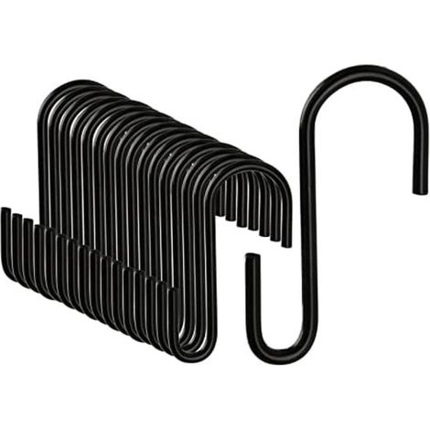 20 ganchos en forma de S de acero inoxidable negro - Ganchos resistentes para colgar en diversas aplicaciones (1/5)