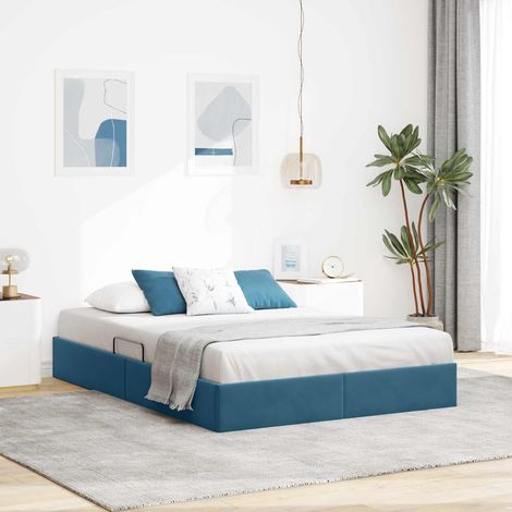 Ottoman Bettgestell mit Speicher Dunkelblau 140 x 200 cm Samt (1/5)