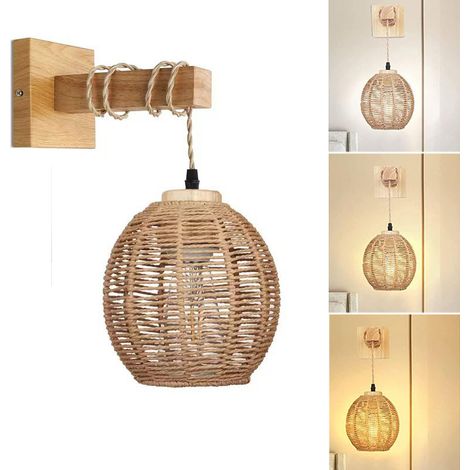 Applique murale en rotin tissé en bois, applique murale semi-encastrée, lampe suspendue Boho, applique murale tissée à la main (sans ampoule) (1/5)