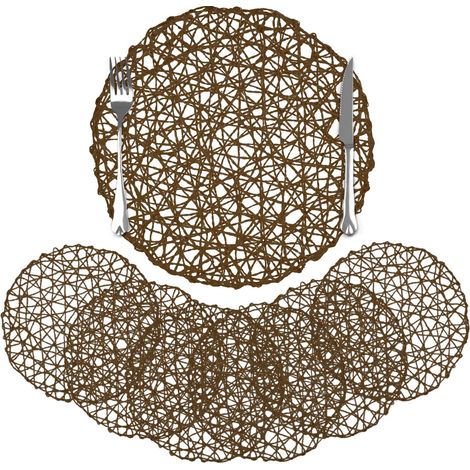 Lot de 6 Sets de Table Ronde Papier Tressé, 33cm Dessous Table Antidérapants Tissés à la Main Marron Foncé, Dessous Assiette Naturels pour Cuisine et Salle à Manger Décoration (1/5)