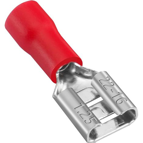 Lot de 100 bornes de câble femelles isolées en vinyle 6,3 x 0,8 mm pour 0,5–1,5 mm² (22–16 AWG) Rouge (1/5)