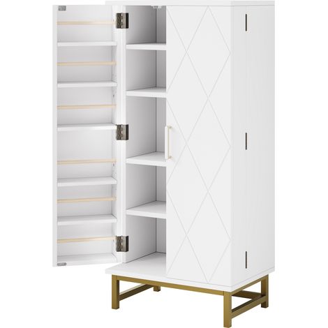 Armadio dispensa credenza da cucina con ripiani regolabili 60x40x130 cm bianco e oro HOMVRA (1/5)