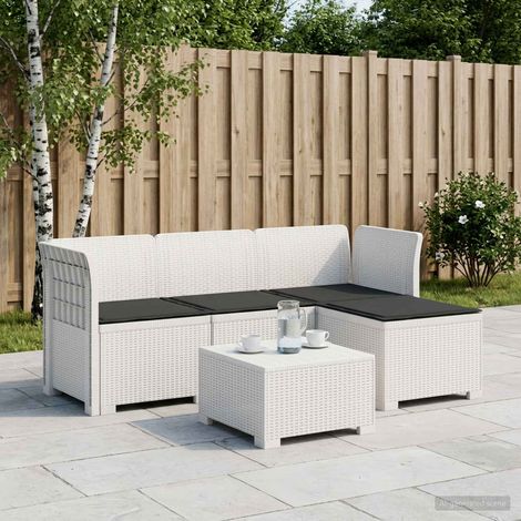 vidaXL Canapé de jardin 4 places avec coussins style rotin PP Blanc (1/5)