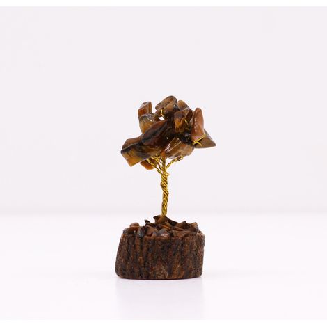 Mini arbres de pierres précieuses sur socle en bois - Oeil de tigre (15 pierres)- Vendu par 1 (1/4)