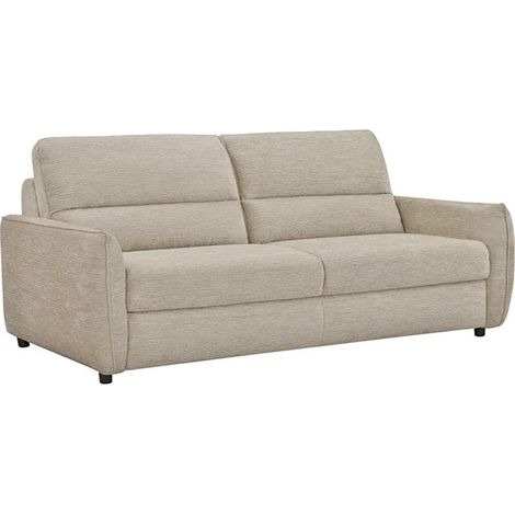 Canapé convertible 3p tissu doux beige avec matelas 160x190 cm - JOHN