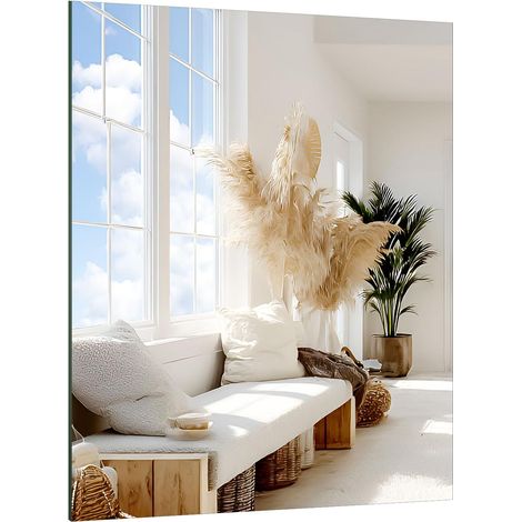 Miroir mural 50 x 40 cm à coller sur le mur, autocollant sans cadre HD, grand miroir en verre pour salle de bain, porte d'armoire, couloir, chambre à coucher (1/5)