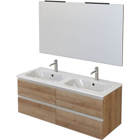 Mobile bagno sospeso 120cm con specchio rovere farnia dubon