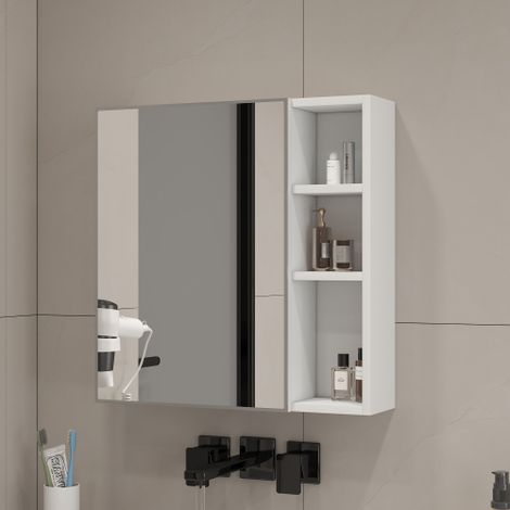 Armoire de toilette murale, 55x13x56 cm, avec miroir, rangement compartimenté, blanc (1/5)