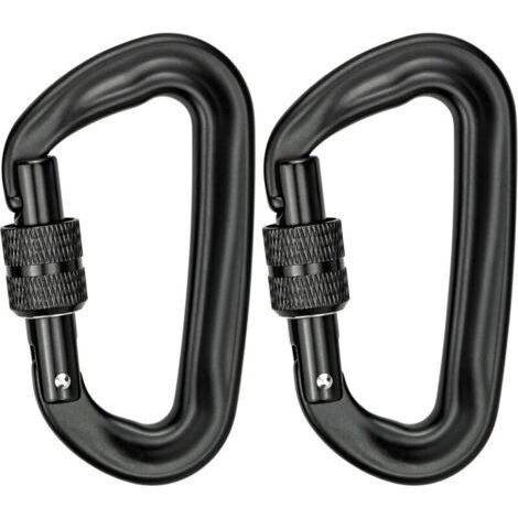 2Pcs Mousqueton Escalade 12KN (1200KG) Robustes Mousqueton Aluminium Mousqueton à Verrouillage en Forme de D pour Hamacs Balançoire de Yoga Camping Porte-clés Chiens de Serrure (Noir) (1/5)