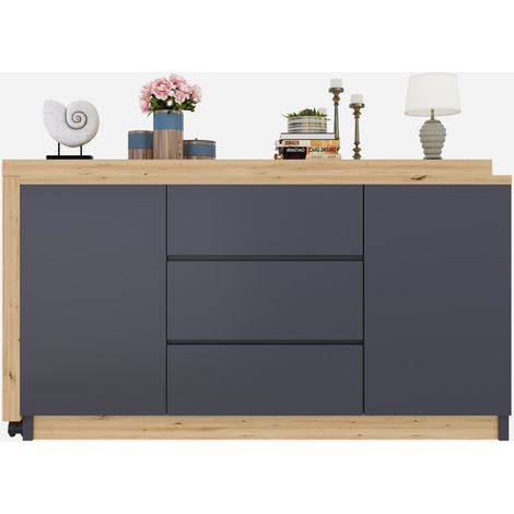 Scrivania multifunzione CHICFURN 120x50 cm grigia e rovere, girevole a 360°, con contenitori (1/5)