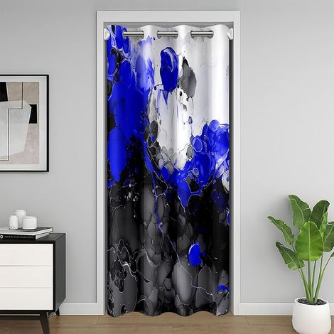 Rideau de Porte Art Abstrait,Rideau Occultant Bleu,Rideaux de Placard Art Fluide d'encre de Texture de Marbre Ombre,Rideaux Occultant Marbrage Noir Gradient 86 x 203 cm - 86L X 203H cm (1 Panneaux) (1/5)