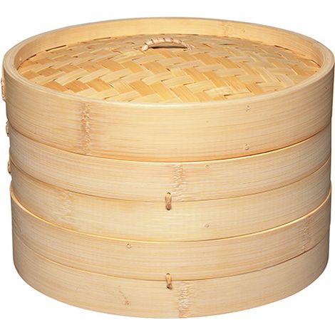World Of Flavours Oriental Two Tier Large Bamboo Steamer and Lid