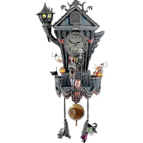 Horloge à coucou cauchemardesque de Noël, horloge murale d'Halloween, horloge à coucou inspirée de Tim Burton, statue décorative en résine pour les fêtes, pièce murale artisanale, ambiance lugubre (1/3)