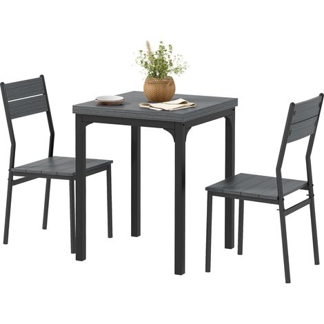 Table salle à manger 3 pièces MDF métal gris avec 2 chaises (1/5)