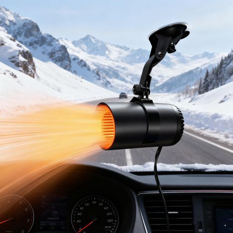 Chauffage et ventilateur pour voiture - Dégivreur et désembueur portable 2 en 1 avec ventouse - Chauffage rapide pour l'hiver - Compatible avec toutes les voitures, camions et SUV (prise allume-cigare