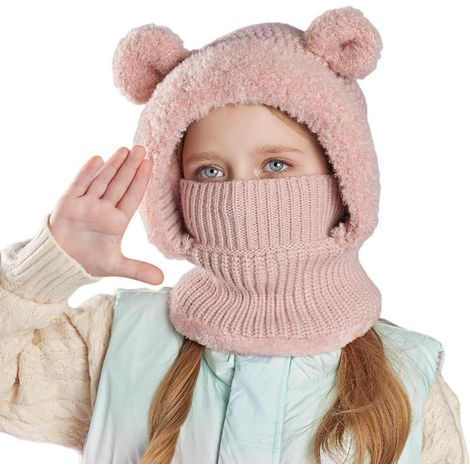 Kinder Sturmhaube mit Halswärmer, winddicht & warm, Fleece, Rosa, 4-10 Jahre (1/5)