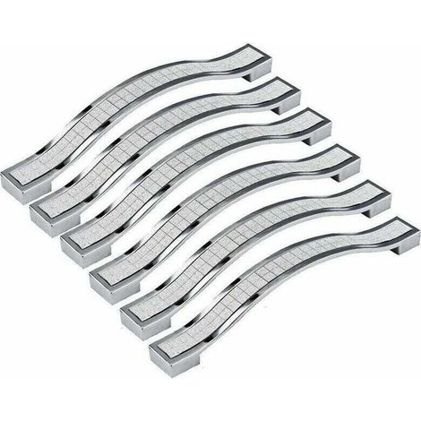 6pcs 128mm Poignée de Porte Cristal Decoration Bouton de Porte Bouton de Meuble Pour Meuble Tiroir Placard Bin Penderie Armoire, Argenté (1/4)