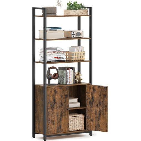 VASAGLE Libreria Scaffale a 6 Ripiani, Libreria Verticale con Anta, Struttura in Metallo, Ripiani Regolabili, 24 x 60 x 159,5 cm, Salotto Camera da Letto, Marrone Vintage e Nero Inchiostro LLS133K01 (1/5)
