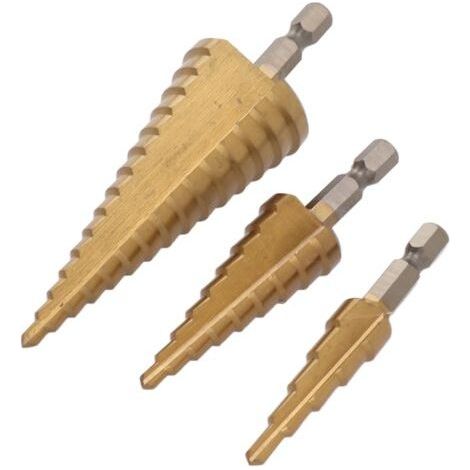 Foret à gradins triangulaire pour bois et métal, diamètre 4–32 mm, poignée ergonomique, perçage rapide et précis (1/4)